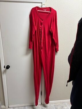 Womens Red Footed Pajamas - Button-Up One-Piece
